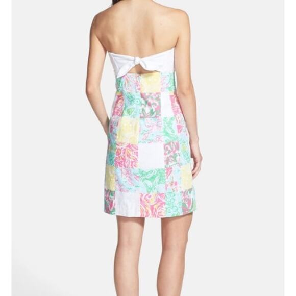 Lilly Pulitzer Franco Strapless Patchwork Mini Dress Multi State Mind Cotton 4 - Picture 2 of 9